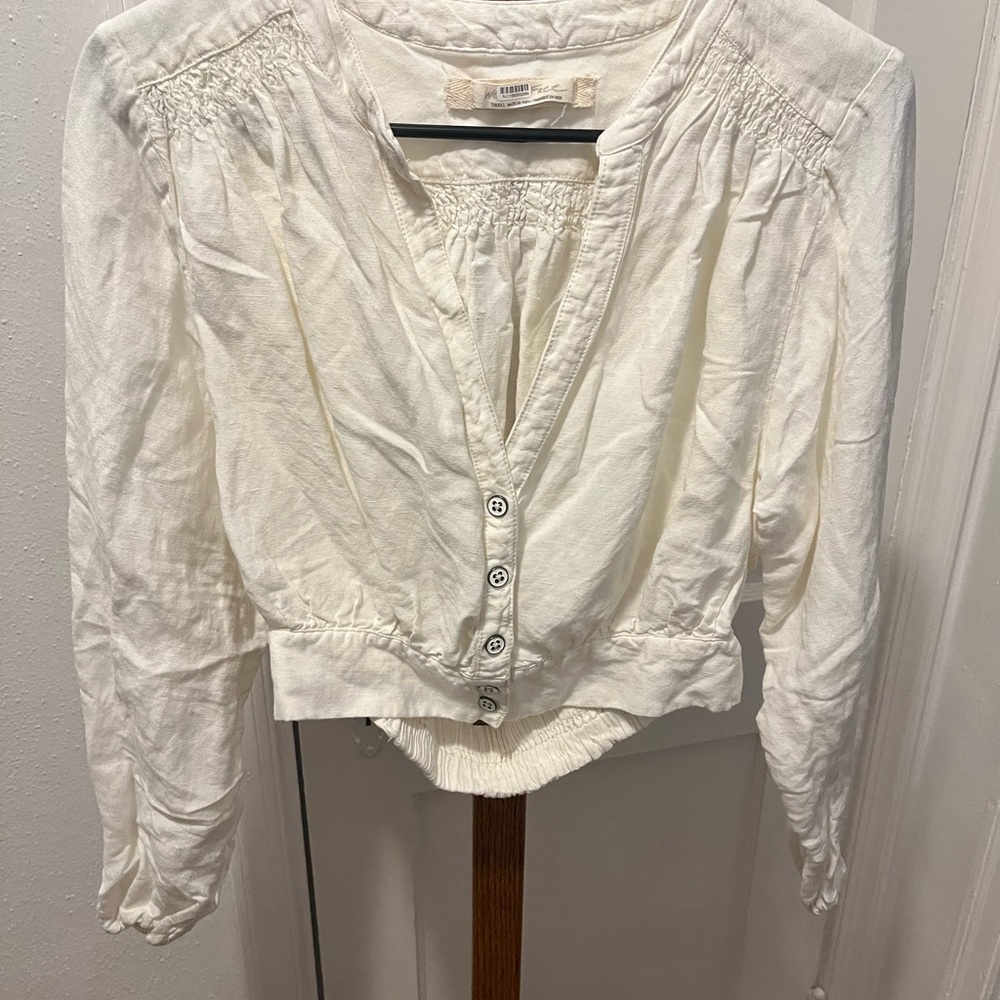 Free People Women's White Button-Up Top